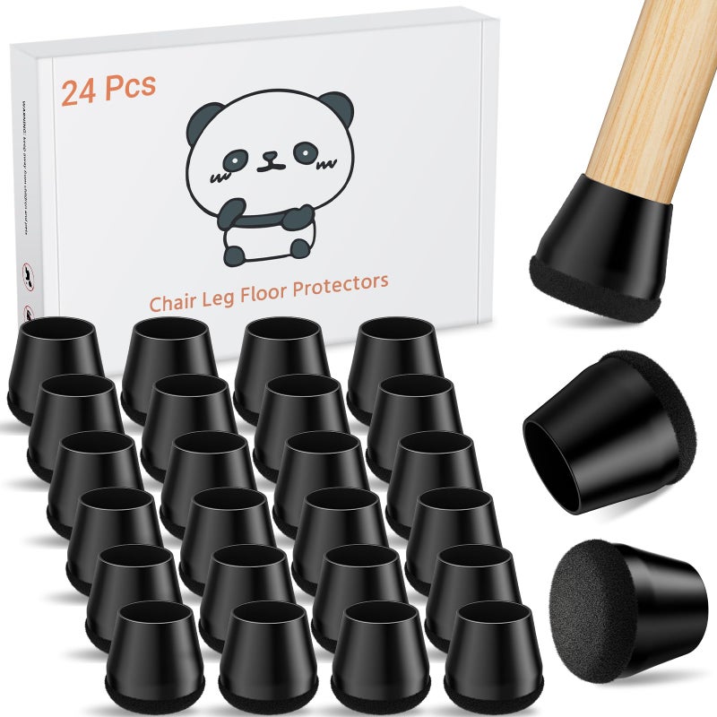 Meldel 24 PCS Silicone Chair Leg Floor Protectors Medium Fit (0.95""-1.1"") Rubber Felt Furniture Pads Chair Legs Caps/Covers for Hardwood Floors  Tile from Scratches & Reduce Noise - Round  Black - Image 1